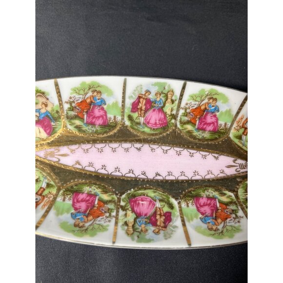 Vtg Fragonard Royal Vienna Porcelain Courting Couples Love Story Oval Trinket Ca - Picture 5 of 8